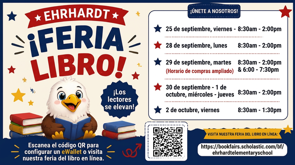 Ehrhardt's Book Fair. Cute little eagle reading books. Decorative Flyer