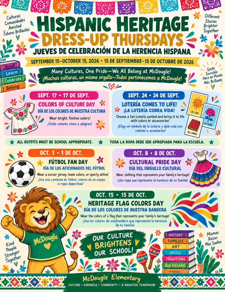 Colorful Hispanic Heritage Dress Up Days Flyer. Dress up Thursdays. 