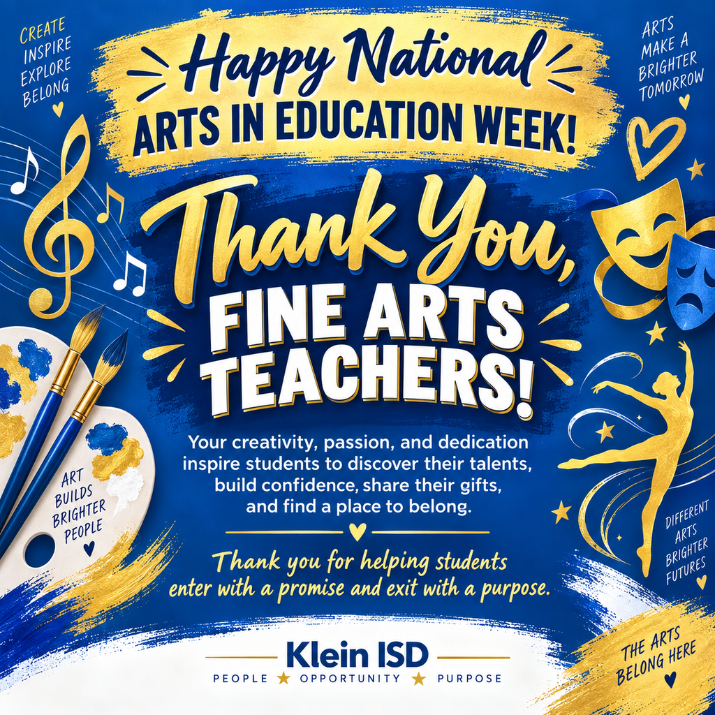 An advertisement for National Arts in Education Week. It reads, "Thank You, Fine Arts Teachers!" The poster includes a palette and paintbrush.