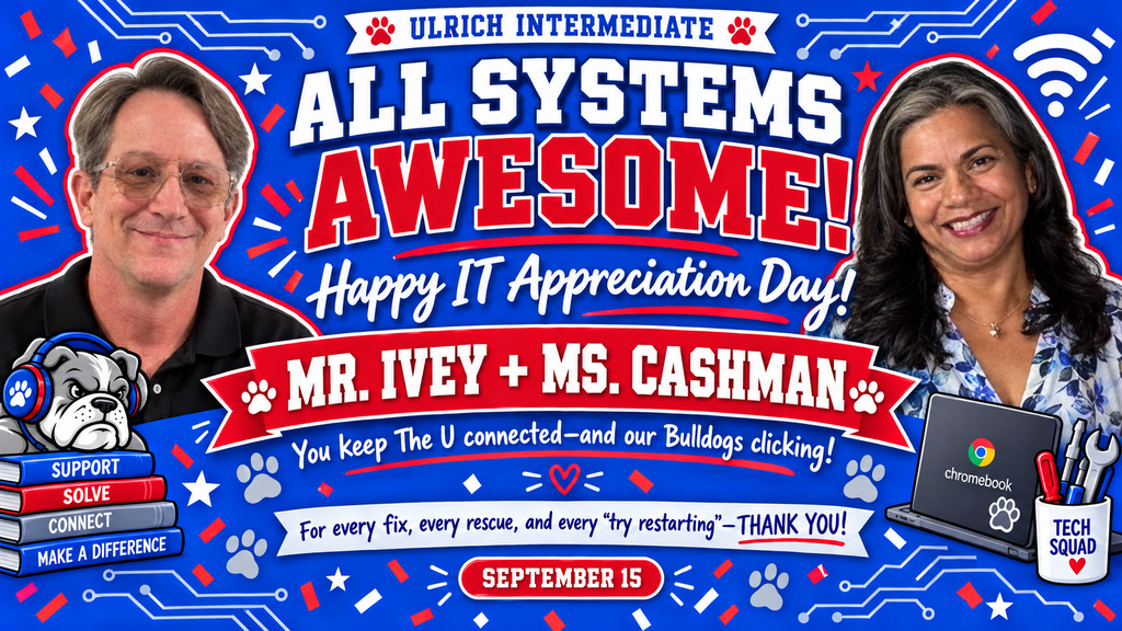 An advertisement for IT Appreciation Day featuring two staff members, Mr. Ivey and Ms. Cashman.
