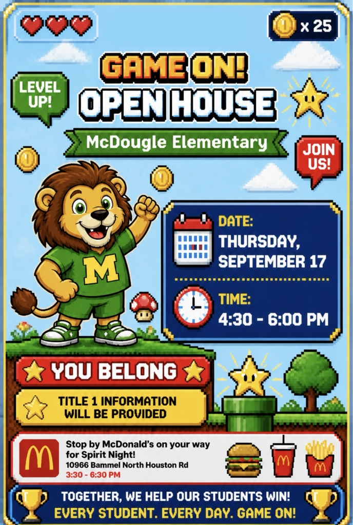 Information flyer about Open House and spirit night on Thursday, Sept. 17