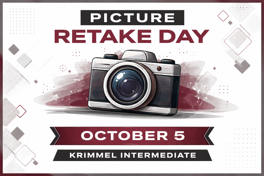 Poster for Picture Retake Day on October 5, featuring a camera illustration with a red background and white text.