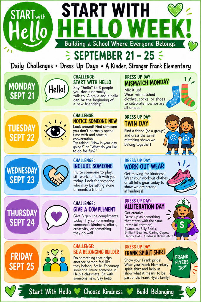 "Starts with Hello Week" dress up days and challenges 