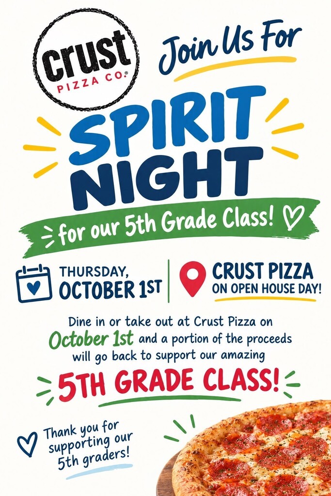 Crust Pizza Spirit Night on October 1st 