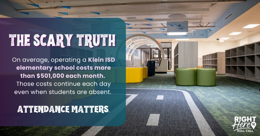 Empty school hallway with text reading "The Scary Truth" and statistics about the costs of operating a school.