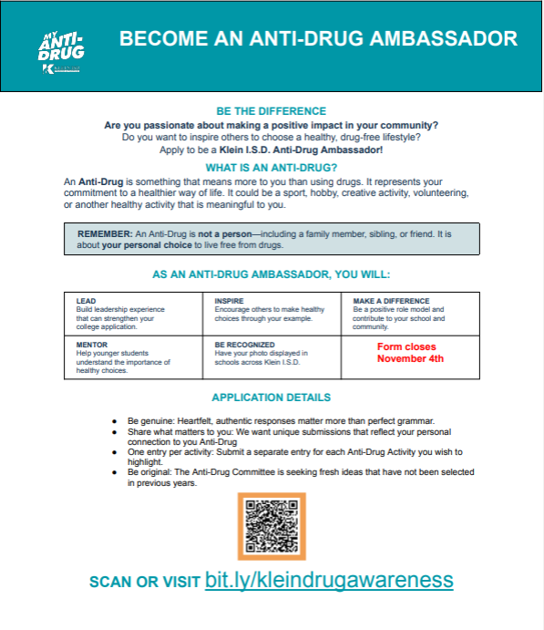 A page with a header "Become an Anti-Drug Ambassador" and a list of what an ambassador can do.