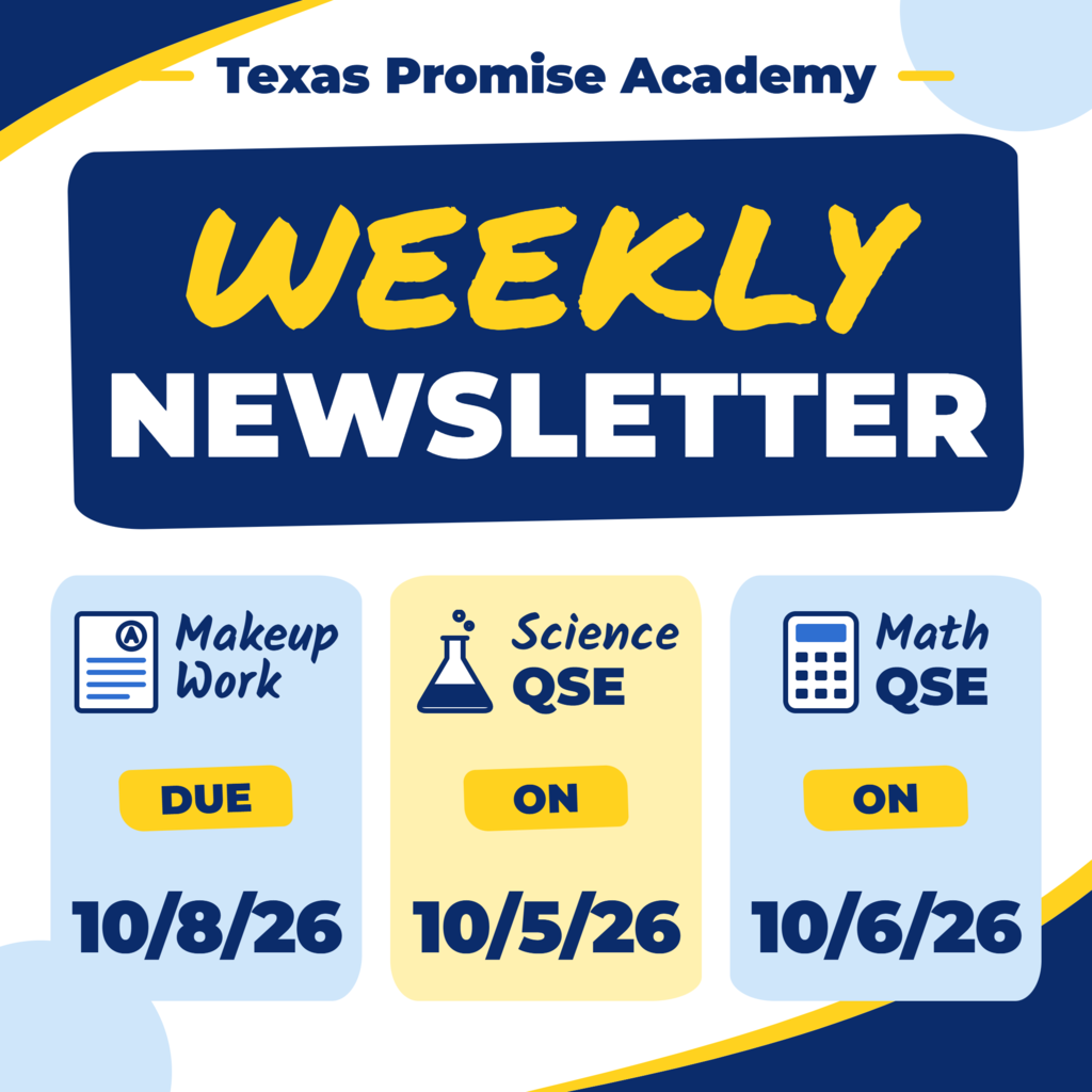 Blue and white design with bold text "Weekly Newsletter" at the top. Below, three boxes with different dates, tasks, and icons.