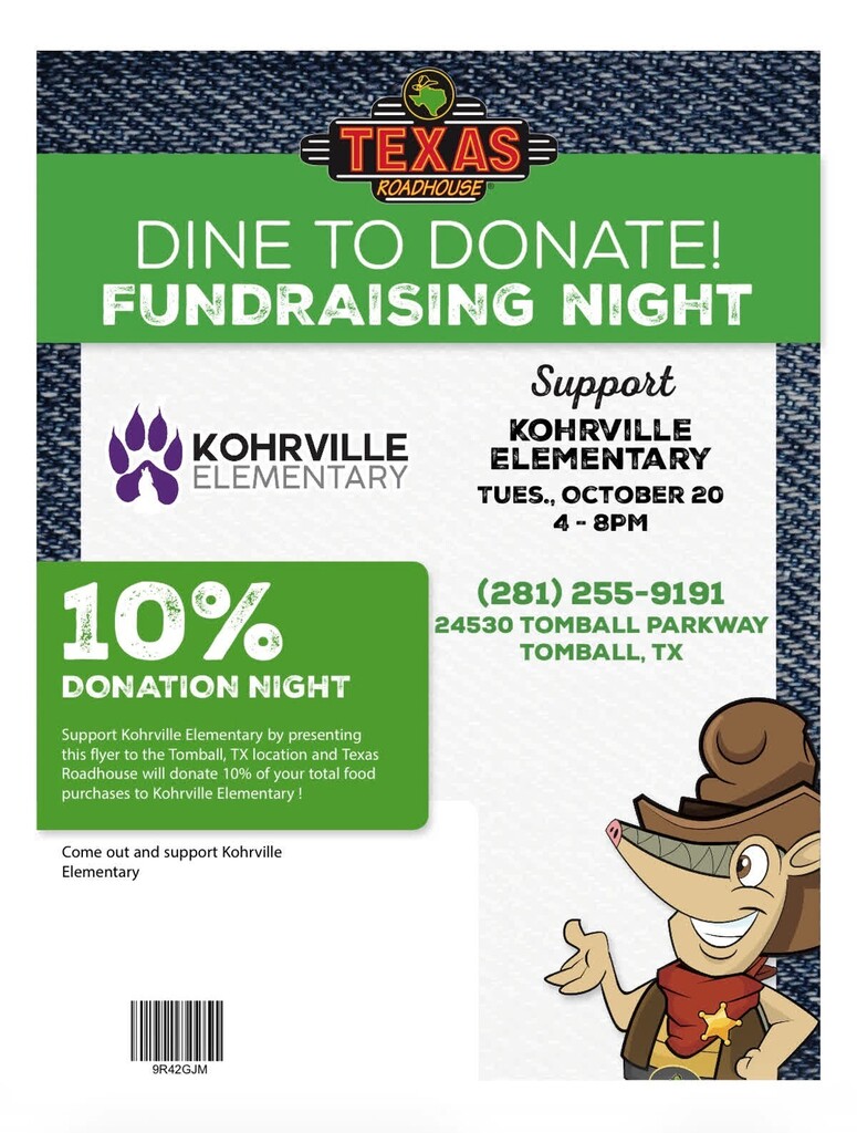 spirit night at Texas Roadhouse 10/20