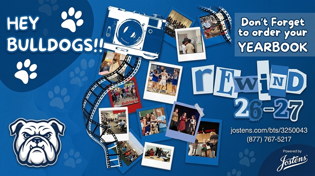 A collage of photos and a camera with the words "Rewind 26-27" and the mascot of the school.