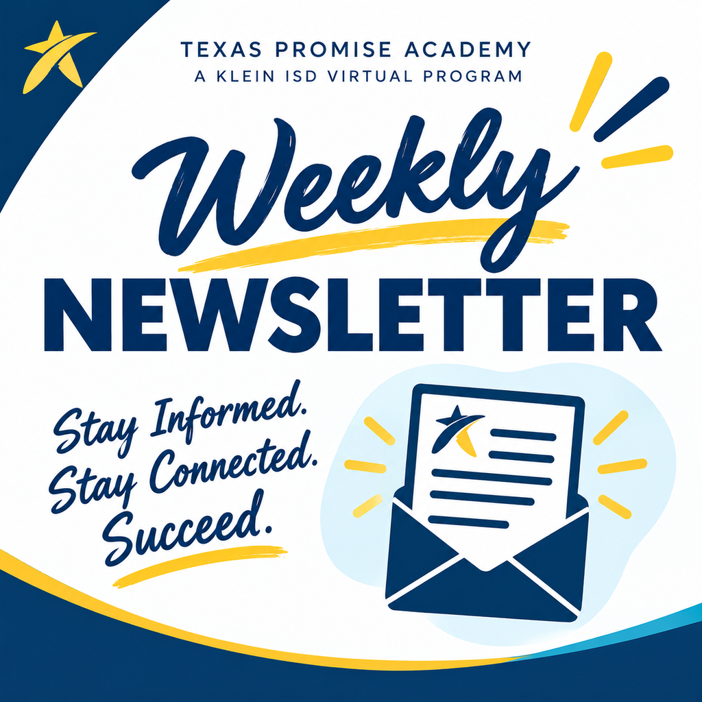 Advertisement for newsletter with envelope and paper. Text reads "Weekly Newsletter" and "Stay Informed. Stay Connected. Succeed."