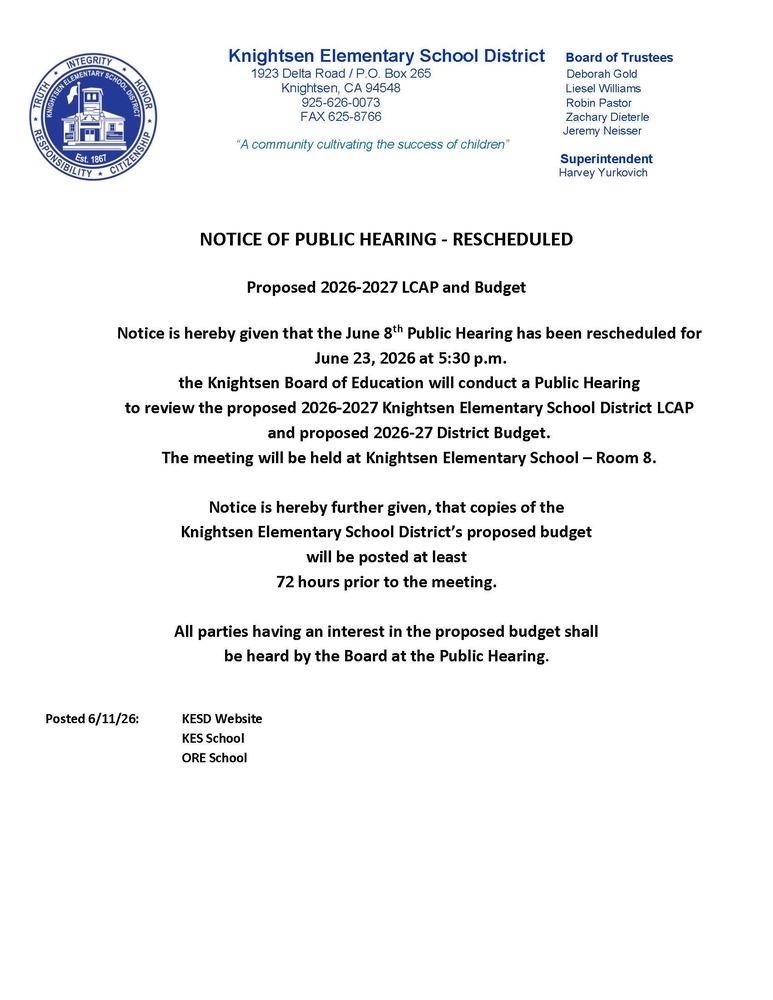 Public Hearing Notice Rescheduled