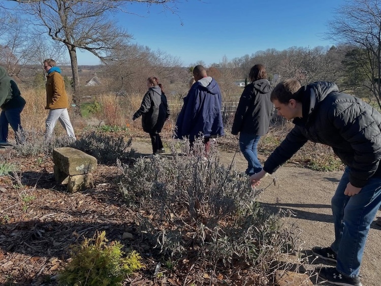 Transition U students at the Knox Learning Center follow a winding path through Dawes Arboretum at Newark. Credit: Community Roots