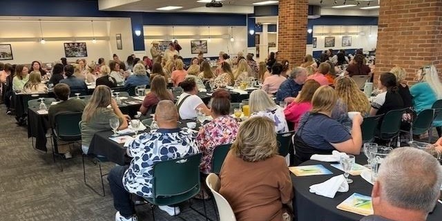A large crowd turned out Wednesday for the Knox Educational Service Center’s annual school-opening breakfast and staff meeting at Mount Vernon Nazarene University