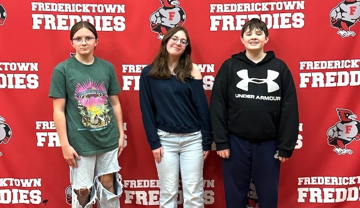Fredericktown qualifiers for the Knox County Spelling Bee are, from left, Sophia Workman, seventh grade; Carsyn Adkins, eighth grade, and Cross Adkins, sixth grade. Not pictured is Parker Fearn, fifth grade