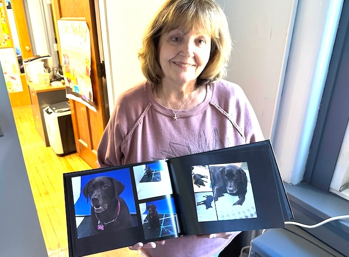 Jesse, a black lab, accompanied Barbara Waite to the Knox Learning Center almost daily until her unexpected death from cancer at age 6.