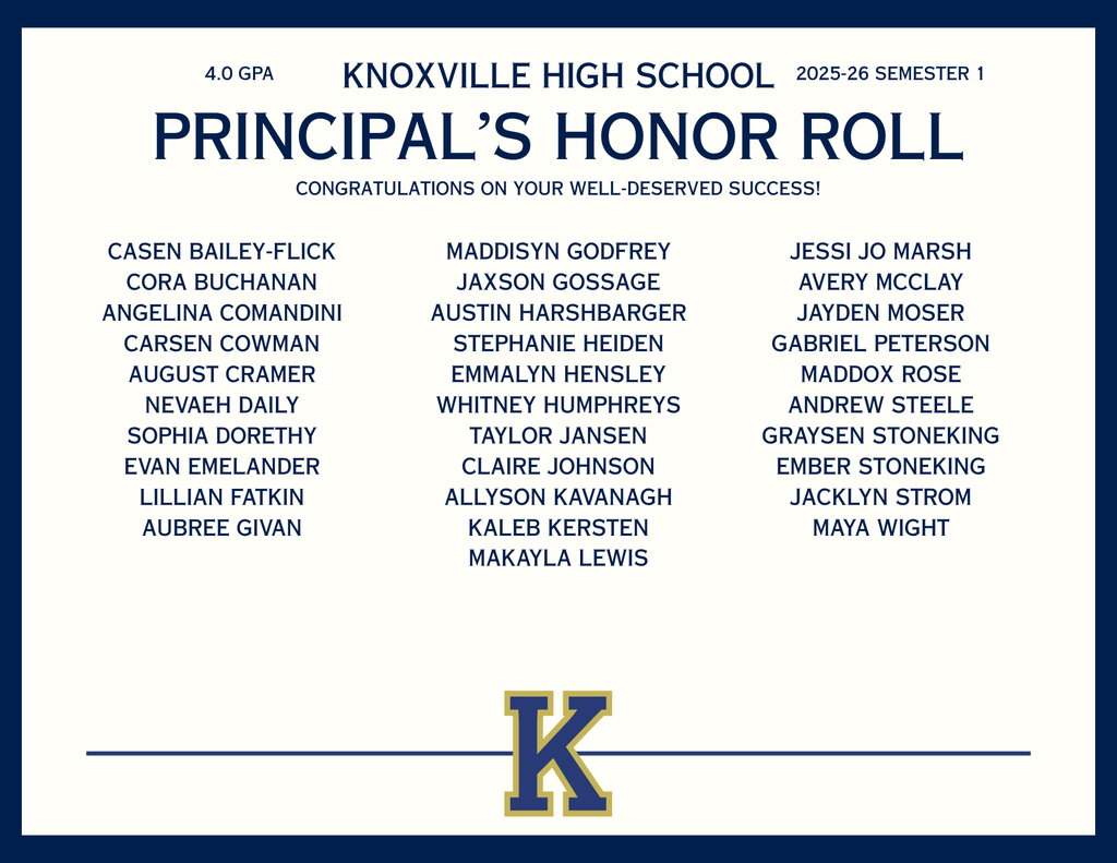 Principal's Honor Roll: 4.0 GPA