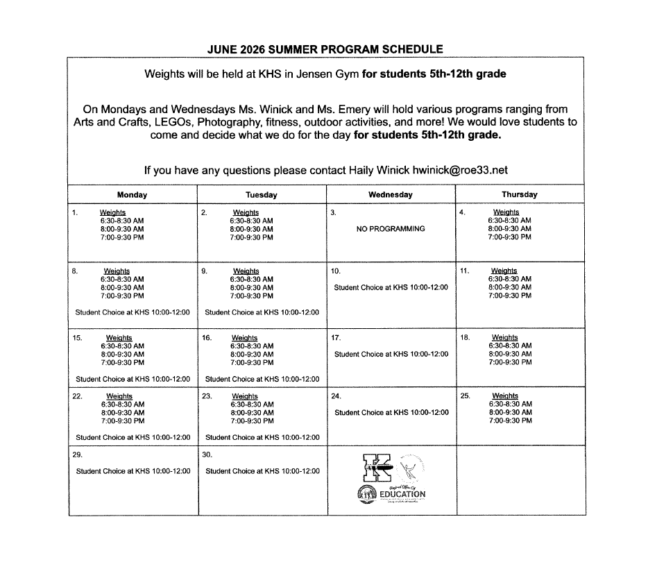 CCLC Summer Program Schedule 