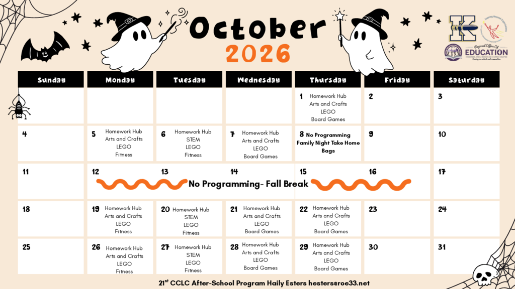 October After School Calendar