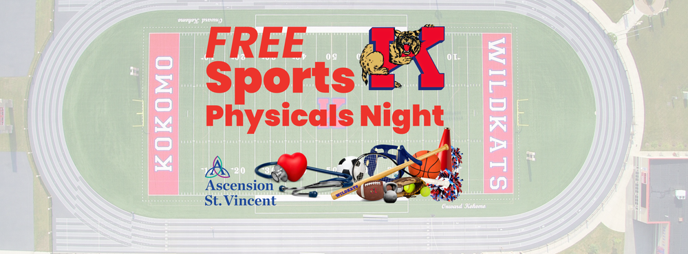 Free Sports Physicals for KSC Students text overlay on football field