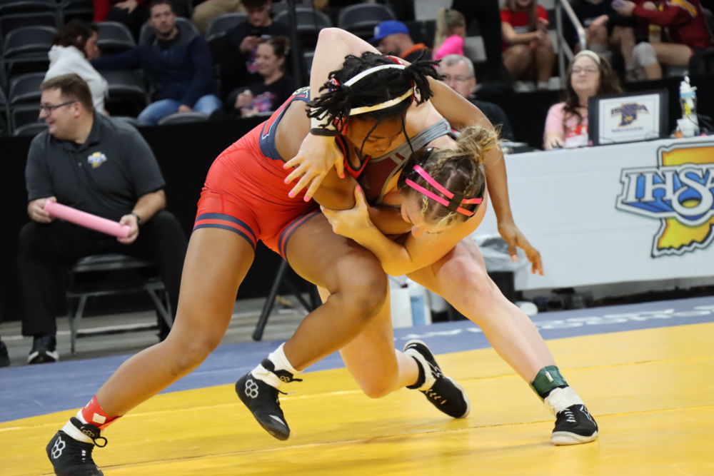 Junior Ja'Layia Williams competes at the IHSAA girls' wrestling state finals.