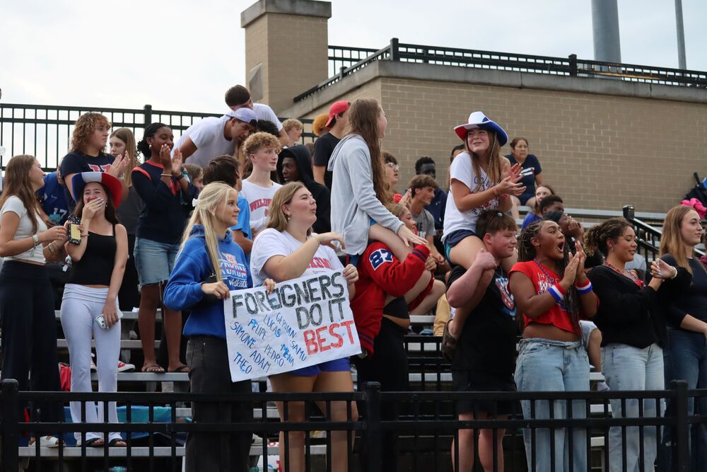 Students get hyped for the boys' soccer game against Western. The Student Section recently decided on themes for upcoming football games.