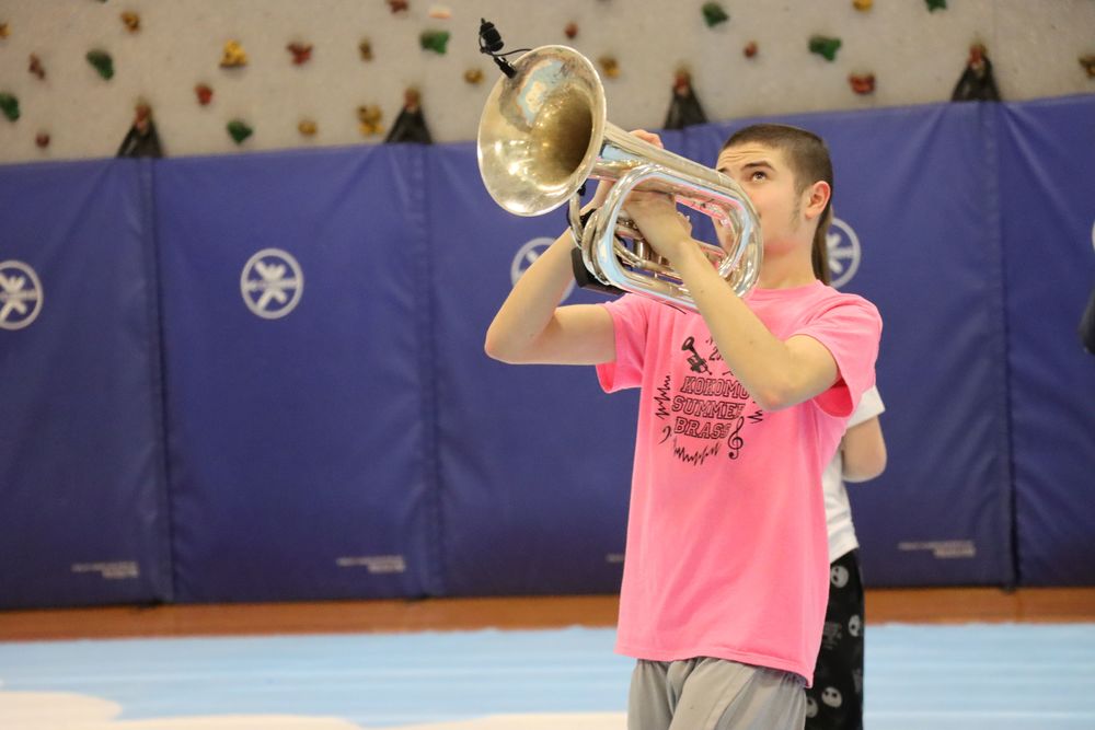 Senior Hayden Cummins performs during the KHS indoor winds parent preview show.