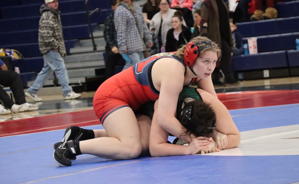 Berklee Stump takes control over her opponent during Senior Night.