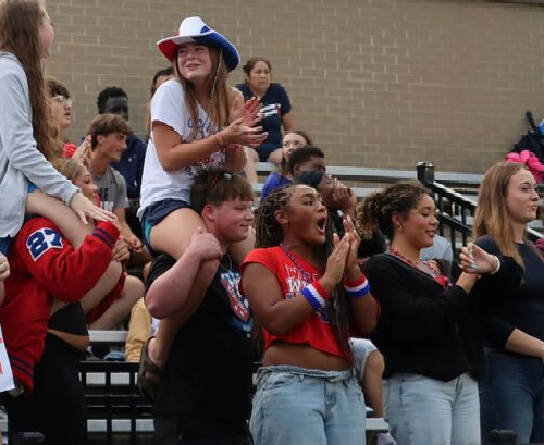 Students get hyped for the boys' soccer game against Western. The Student Section recently decided on themes for upcoming football games.