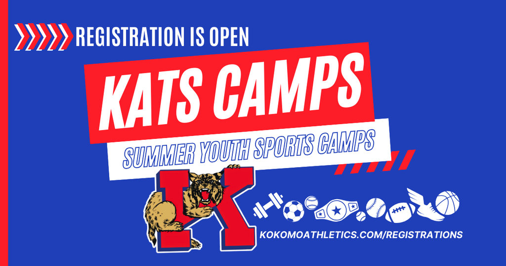 Kats Camps Summer Youth Sports Camps Registration is open blue background letter k with wildcat