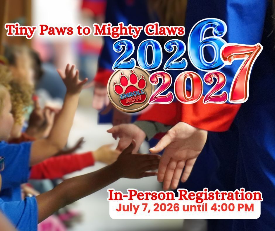 tiny paws to might claws graduates in blue gowns giving high-fives to kindergarten students