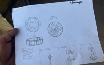 2D sketch of globe sculpture