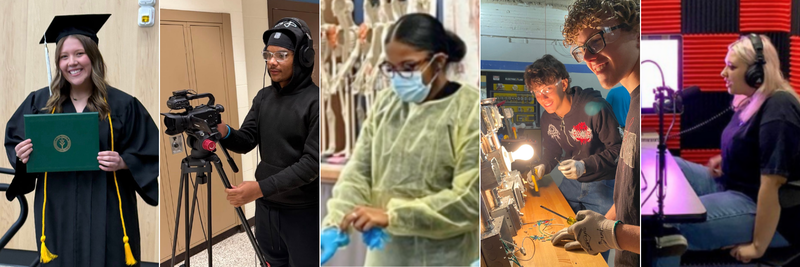 students collaborating in various career paths