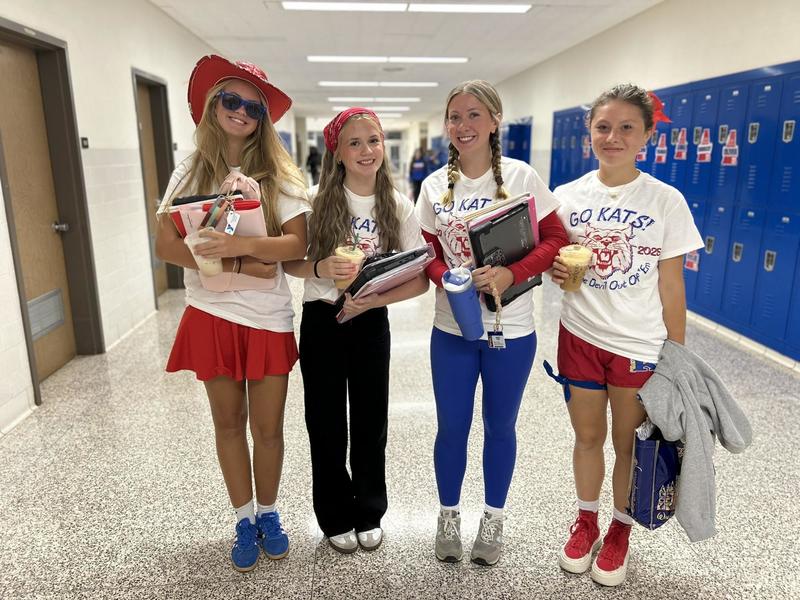 group of girls smiling in spirit wear