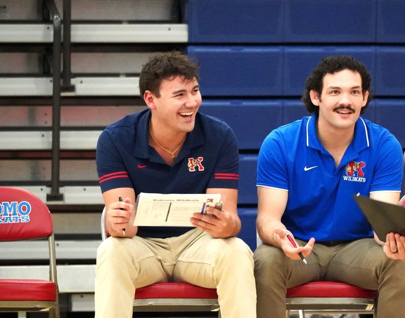 boys volleyball coaches laughing