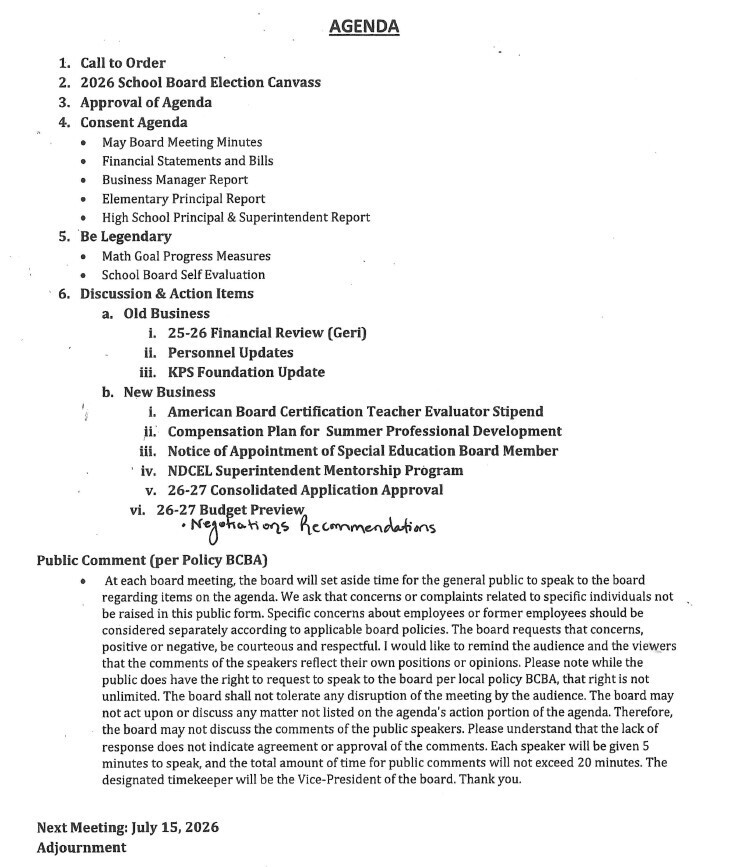 June 22, 2026 School Board Agenda