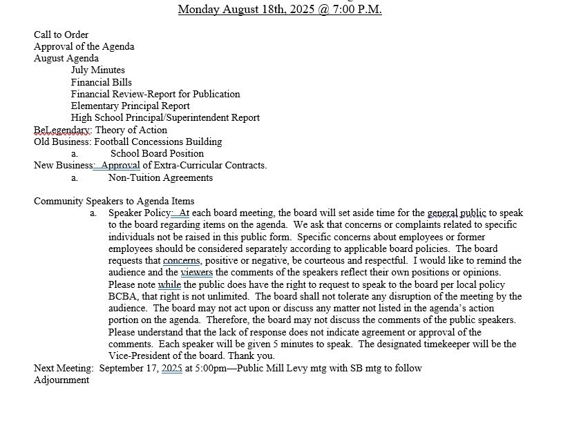 August 18, 2025 SB agenda