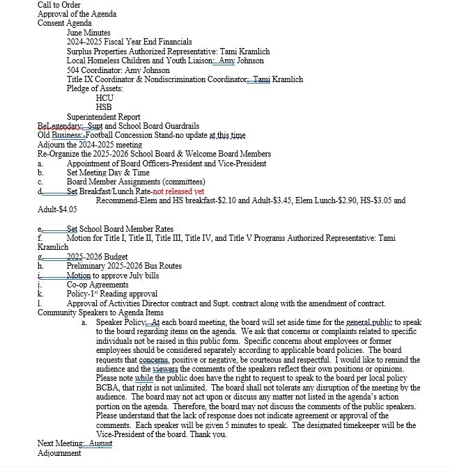 July 2025 SB Agenda