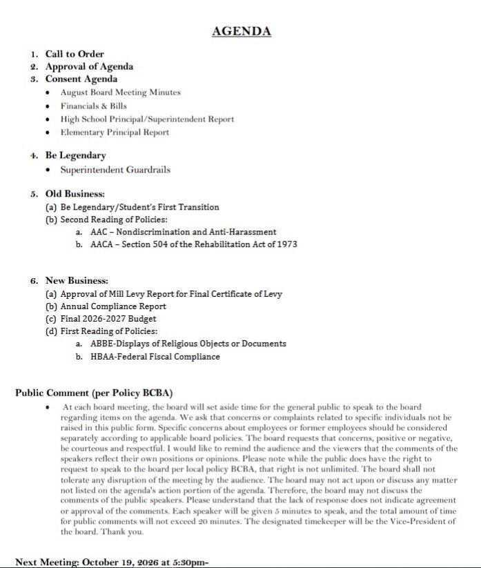 Sept 21 2026 SB Agenda to Post