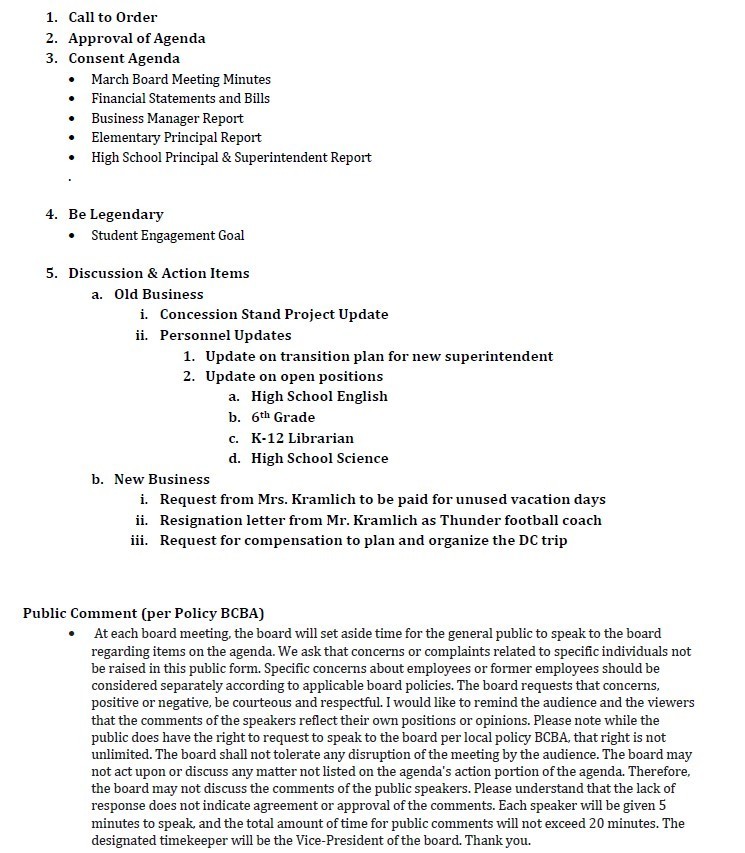 April 13, 2026 School Board Agenda