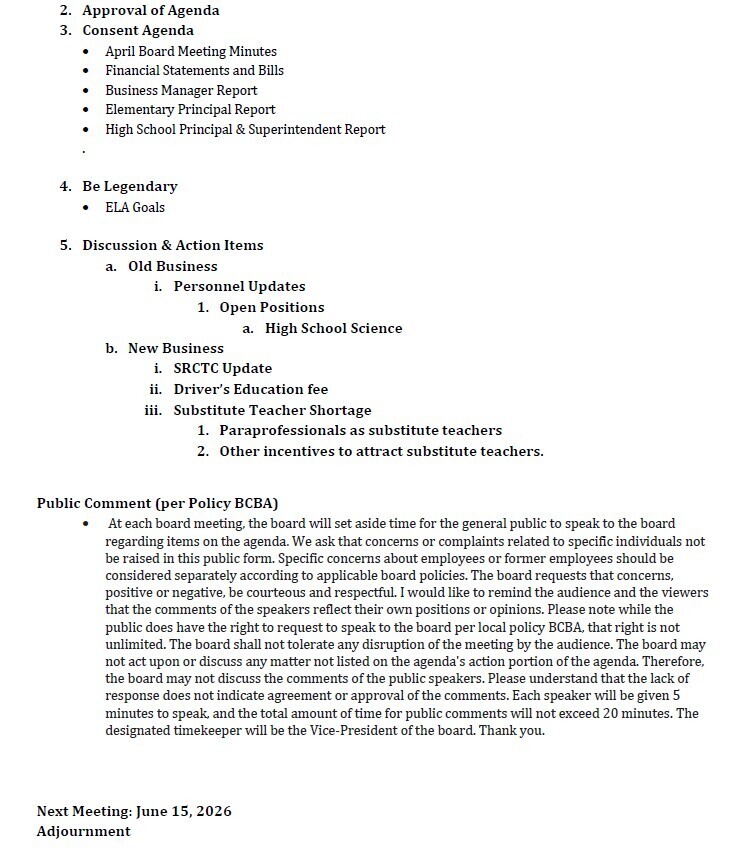 May 18, 2026 SB Agenda
