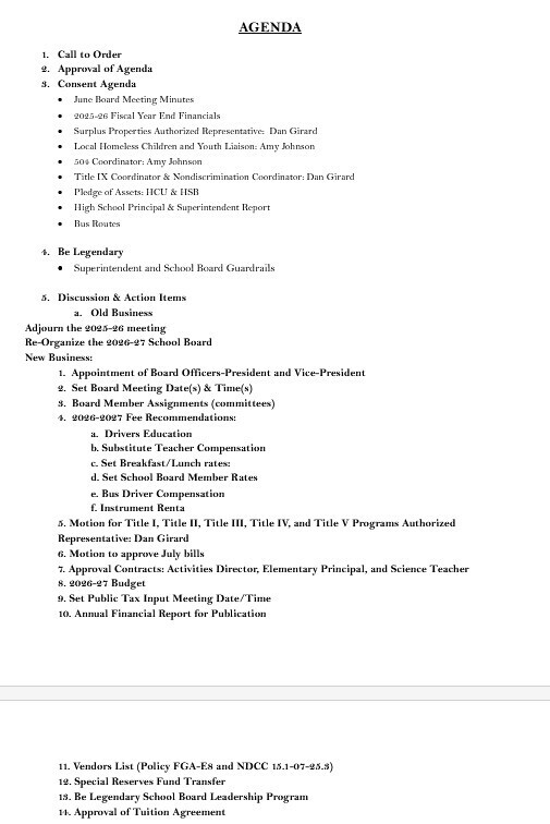 July 20 2026 SB Agenda