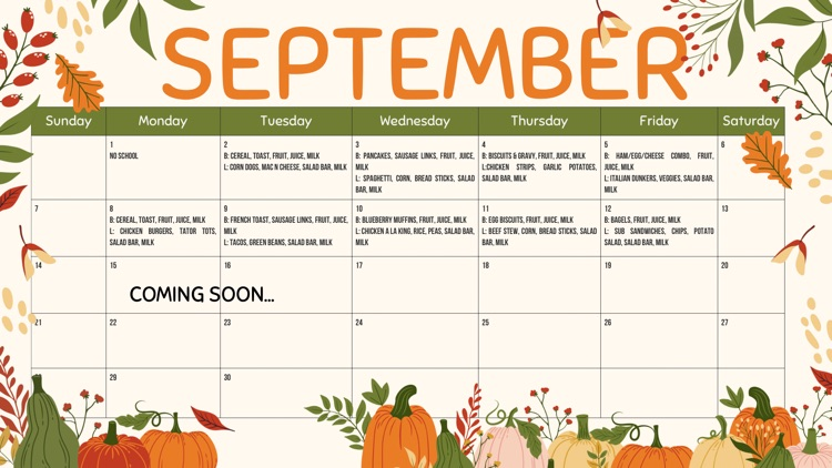 September lunch menu