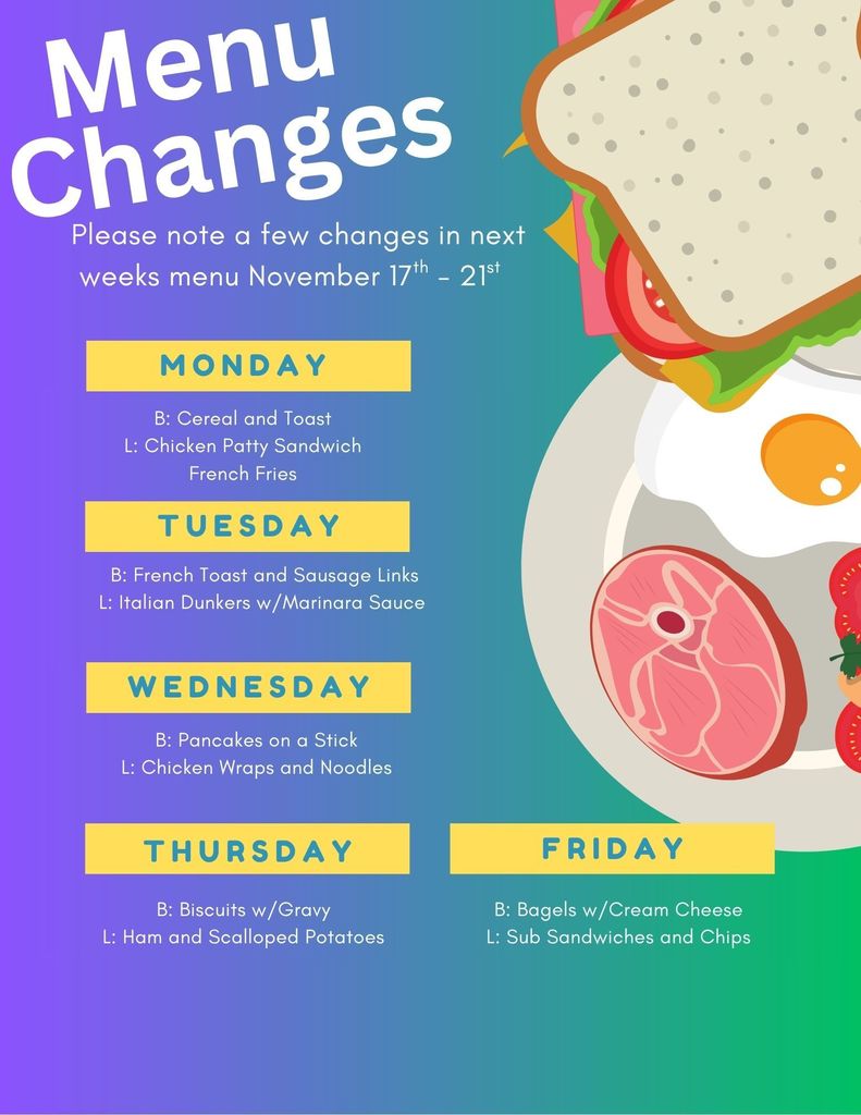 menu changes