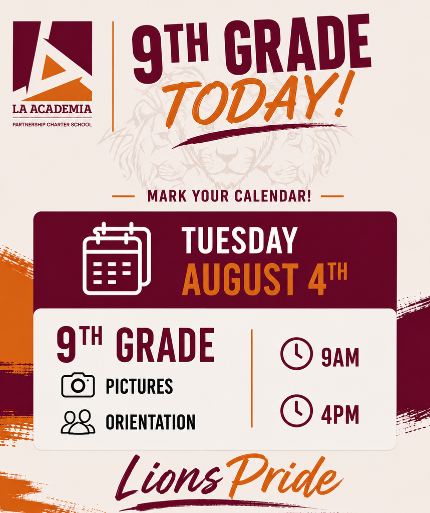 Reminder!  We’re looking forward to seeing all of our 9th grade students for Orientation and Picture Day today!  Families may choose to attend either the 9:00 AM session or the 4:00 PM session.  9:00 AM Session: Please arrive by 8:45 AM so you have time to check in, enjoy a light snack and refreshments, and be ready to begin orientation promptly at 9:00 AM. 4:00 PM Session: Please arrive by 3:45 PM so you have time to check in, enjoy a light snack and refreshments, and be ready to begin orientation promptly at 4:00 PM.  Orientation will last approximately 2 hours and students will also have their school picture taken during their visit.  We can't wait to welcome our newest high school class and kick off an amazing school year. See you today!  #LionsPride