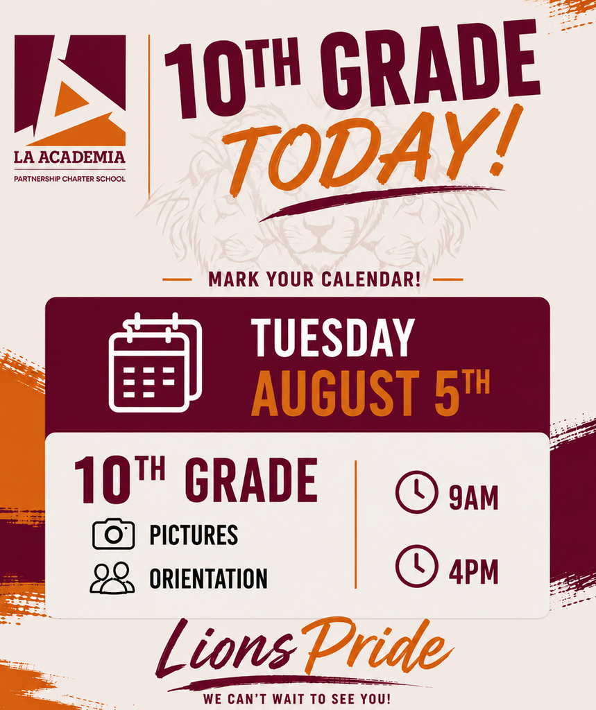 Reminder  We’re looking forward to seeing all of our 10th grade students  for Orientation and Picture Day today!  Families may choose to attend  either the 9:00 AM session or the 4:00 PM session.  9:00 AM Session: Please arrive by 8:45 AM so you have time to check in, enjoy a light snack and refreshments, and be ready to begin orientation promptly at 9:00 AM.  4:00 PM Session: Please arrive by 3:45 PM so you have time to check in, enjoy a light snack and refreshments, and be ready to begin orientation promptly at 4:00 PM.  Orientation will last approximately 2 hours, and students will also have their school picture taken during their visit.  We’re excited to welcome our 10th graders back and continue an amazing start to the school year. We’ll see you today!  #LionsPride