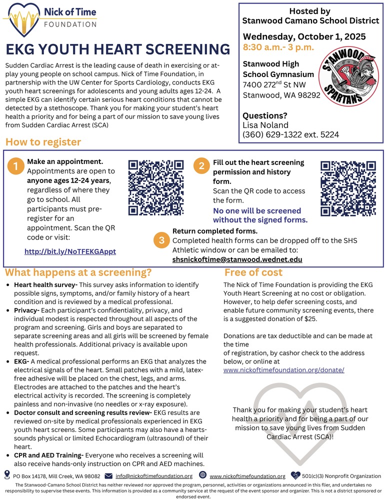 Free Youth Heart Screenings – Stanwood High School