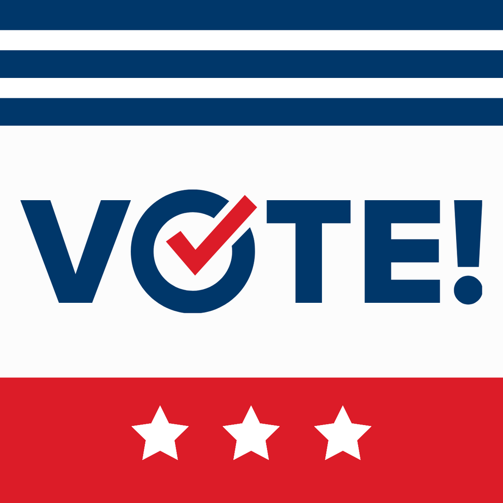 Blue lines above VOTE with red background and 3 cutout white starts