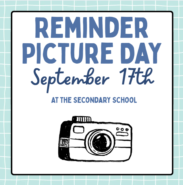 picture of camera with reminder of picture day sept 17 at secondary school