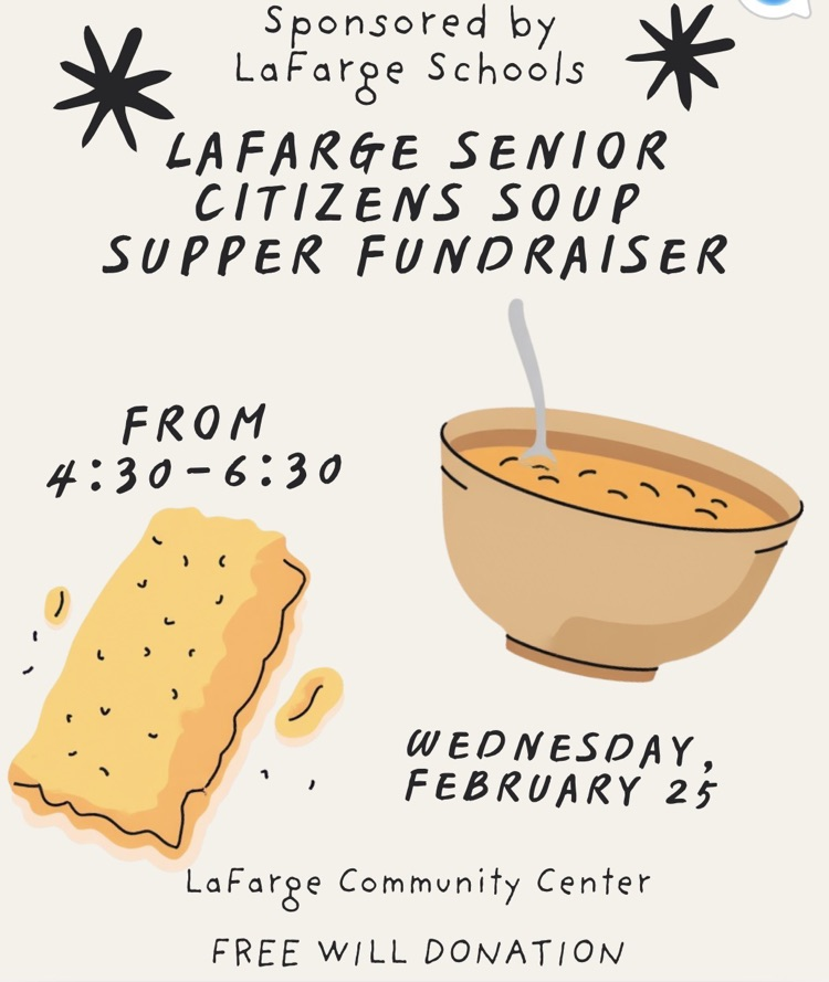 La Farge Senior Citizen fundraiser on Wednesday, February 25th at the Community Center. Free will donation!