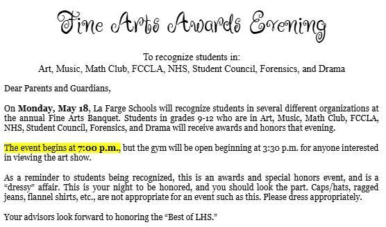 Updated Fine Arts Night Info